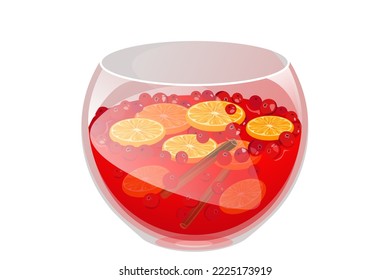 Christmas cranberry and orange punch in a bowl.New Year's, winter drink with cranberries, orange.cinnamon.