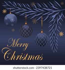 Christmas creative card design. Holiday poster with tree toys and text. Winter season flyer illustration. Stock vector brochure.
