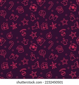 Christmas creative seamless pattern - Happy New Year concept vector background in outline style