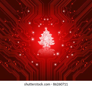 Christmas creative technology red background - vector
