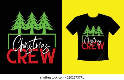 Christmas crew t shirt design vector template, snowman, snow flacks, Santa Claus, merry Christmas print