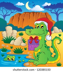 Christmas crocodile theme image 2 - vector illustration.