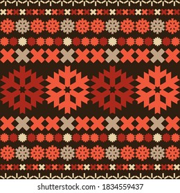 Christmas cross-stitch. Seamless pattern. Holiday fabric. Vector illustration for web design or print.