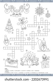 Christmas Crossword in Danish. Game and Coloring page. Vector illustration. 