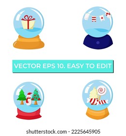 Christmas Crystal Ball with candy, flag, tree, and gift box. vector eps 10. easy to edit
