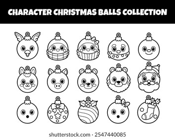 Conjunto de Ilustración vectorial de contorno de bolas de cristal de Navidades