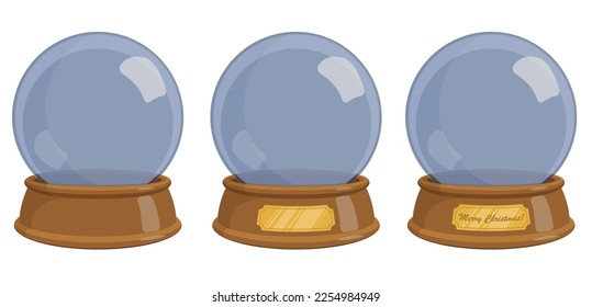 Juego de vectores de globo de nieve de cristal de Navidad. Feliz colección de bolas de cristal de Navidad aisladas en fondo blanco para la decoración de adorno de navidad. Vector