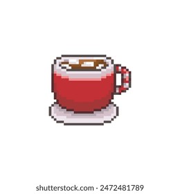 Christmas cup with chocolate and marshmallows, pixel art object