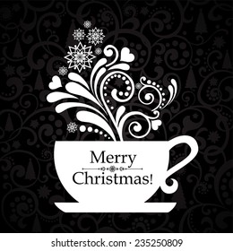 Christmas cup with floral design elements. Menu for restaurant, cafe, bar, tea-house. Vector Illustration 
