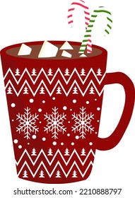  Christmas cup holiday hot coffee mug vector. It can be used on T-Shirt, labels, icons, Sweater, Jumper, Hoodie, Mug, Sticker,
