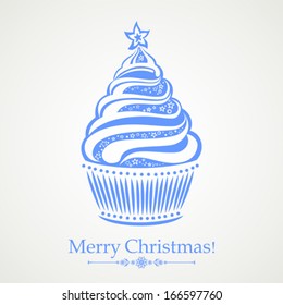 Christmas cupcake card.  Christmas menu design. vector illustration 