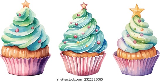 Christmas cupcake clipart, isolated vector illustration.