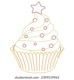 Christmas Cupcake flat icon. Delicious birthday cupcake and wedding muffin vector collection isolated on white background. line art. 