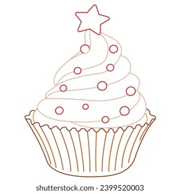Christmas Cupcake flat icon. Delicious birthday cupcake and wedding muffin vector collection isolated on white background. line art. 