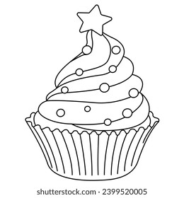 Christmas Cupcake flat icon. Delicious birthday cupcake and wedding muffin vector collection isolated on white background. line art. 