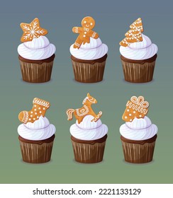 Christmas cupcake set with white cream and decoration