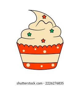 Christmas Cupcake with Stars Decorative Element 