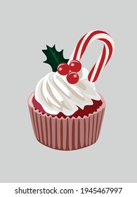 Christmas cupcakes cartoon. Set of sweet Christmas and New Year cupcakes and muffins isolated on white background. Creative element for Christmas design. Vector illustration, cupcake clip art.