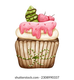 Christmas cupcakes element. watercolor illustration design.