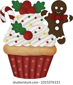 Christmas Cupcakes with Gingerbread, Chritsmas illustration
