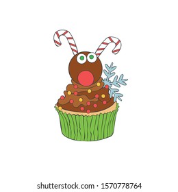 Christmas cupcakes. Holiday baking. Isolated vector object on a white background.