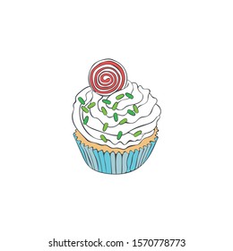 Christmas cupcakes. Holiday baking. Isolated vector object on a white background.