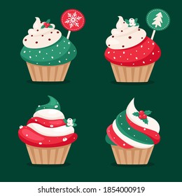 Christmas cupcakes. Merry Christmas Vector illustrations.