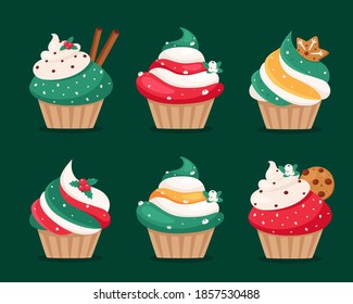 Christmas cupcakes. Merry Christmas Vector illustrations.