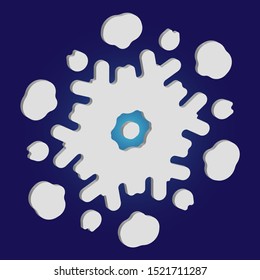 Christmas cut 3d snowflake on blue background. Vector illustration - graphics. Magic concept with expressive forms and colors. White festive symbol of frost, cold weather, snow, winter holidays.