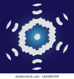Christmas cut 3d snowflake on blue background. Vector illustration - texture. Original concept with expressive forms and colors. White festive symbol of frost, cold weather, snow, winter holidays.