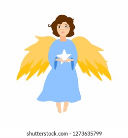 Christmas cute angel. Vector Christmas card with angel. Vector design for greeting cards and invitations.