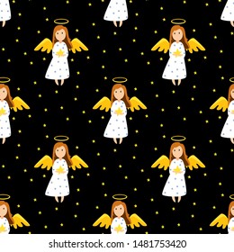 Christmas cute angels seamless pattern. Christmas pattern with angel. Great design for greeting cards, fabric, wallpaper and invitations.