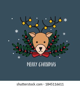 Christmas Cute Animals Character. Linear style