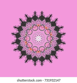 Christmas cute background with snowflakes abstract background. Pink, gray and brown colors. Holiday design for Christmas and New Year fashion prints. Pink, gray and brown snowflakes. Vector sketch.