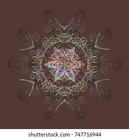 Christmas cute background with snowflakes abstract background. Brown, gray and green colors. Vector design. Holiday design for Christmas and New Year fashion prints. Brown, gray and green snowflakes.