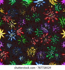 Christmas cute background with snowflakes abstract background. Vector sketch. Holiday design for Christmas and New Year fashion prints. Gray, brown and black colors. Gray, brown and black snowflakes.