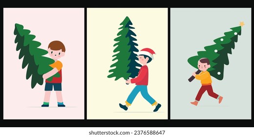 Christmas, cute boy cartoon, minimal, flat design, christmas background 