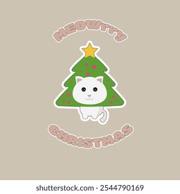 Christmas Cute Cartoon Cat In Christmas Tree Funny Costume Print Bundle Vector Design