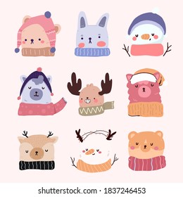 Christmas cute cartoon elements decor set sticker design