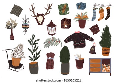 Nochebuena lindos elementos de dibujos animados decoración interior diseño de pegatinas