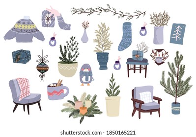 Christmas cute cartoon elements indoor decor set sticker design