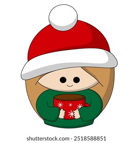 Christmas cute cartoon Girl with cup in color