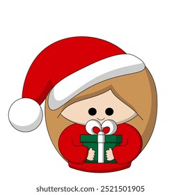 Christmas cute cartoon Girl with gift box in color
