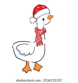 Christmas cute cartoon Goose simple illustration for kids design, Hand drawn vector 