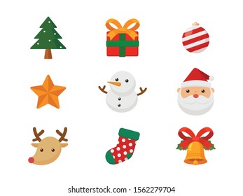 Christmas cute cartoon icons for cards, advertising, tags, sign, and symbol. Vector cartoon.
