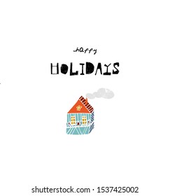 Christmas cute cartoon illustration clipart with different winter holidays symbols, animals and characters.