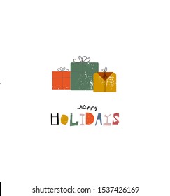 Christmas cute cartoon illustration clipart with different winter holidays symbols, animals and characters.