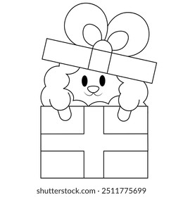 Christmas cute cartoon Sheep in gift box in black and white