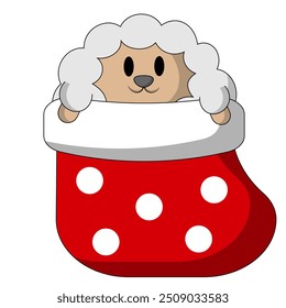 Christmas cute cartoon Sheep in sock in color