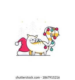 Christmas cute cat decoration flat vector illustration 